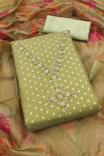 Women's embroidery neck weaving silk dress material