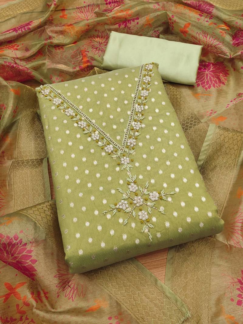 Women's embroidery neck weaving silk dress material