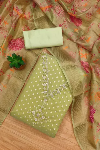  embroidery neck weaving silk dress material