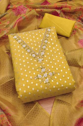 Women's embroidery neck weaving silk dress material