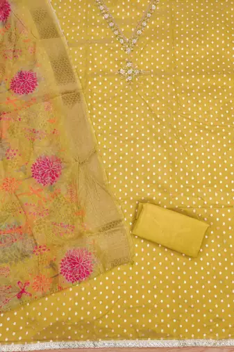  embroidery neck weaving silk dress material