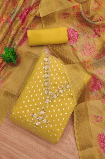  embroidery neck weaving silk dress material