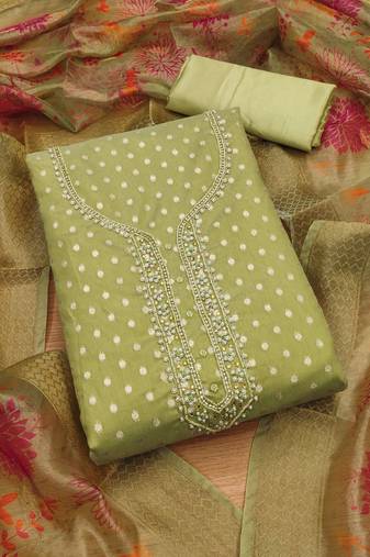 Women's embroidery neck weaving silk dress material