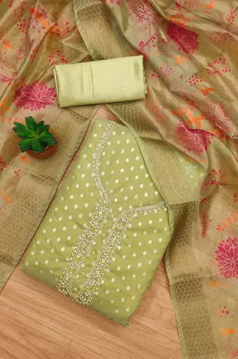  embroidery neck weaving silk dress material