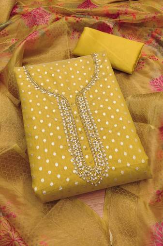 Women's embroidery neck weaving silk dress material