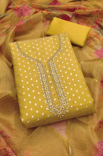 Women's embroidery neck weaving silk dress material