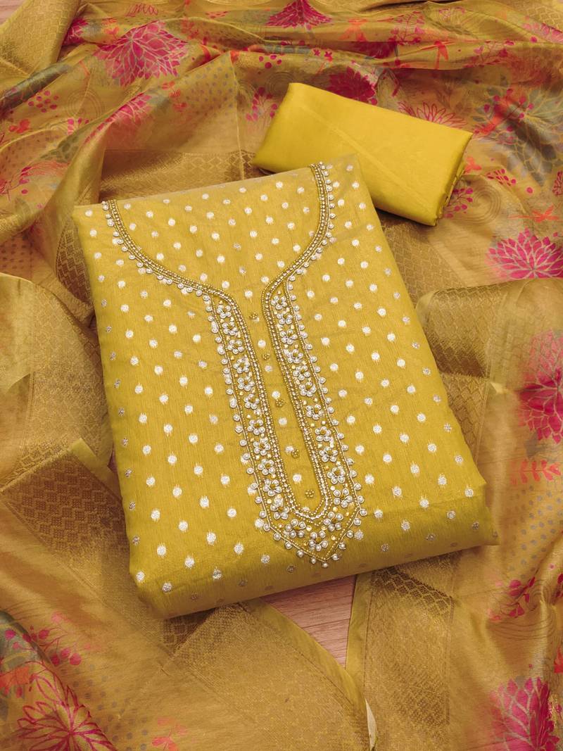 Women's embroidery neck weaving silk dress material