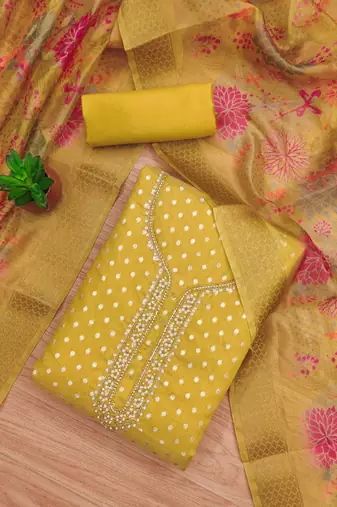  embroidery neck weaving silk dress material