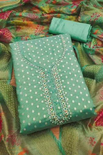 Women's embroidery neck weaving silk dress material