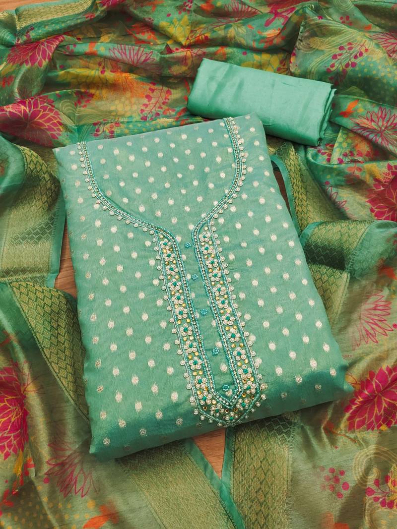 Women's embroidery neck weaving silk dress material