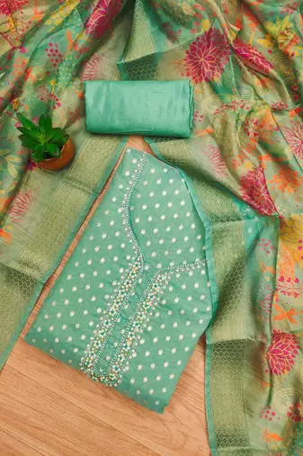  embroidery neck weaving silk dress material