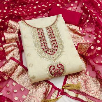  beige embroidery jacquard dress material 1