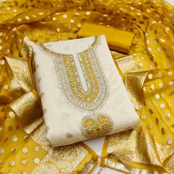  beige embroidery jacquard dress material 1