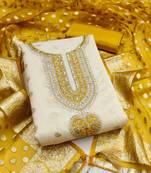  beige embroidery jacquard dress material