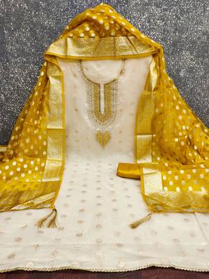  beige embroidery jacquard dress material 2