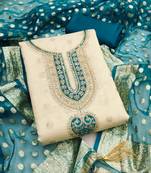 Women's beige embroidery jacquard dress material