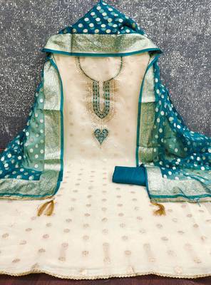  beige embroidery jacquard dress material 2