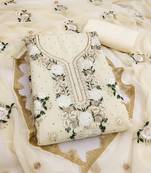 Women's beige embroidery daimond georgette dress material