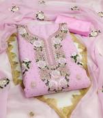 Women's pink embroidery daimond georgette dress material