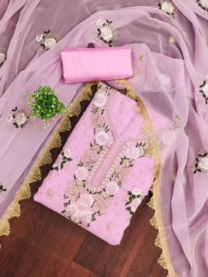  pink embroidery daimond georgette dress material 3