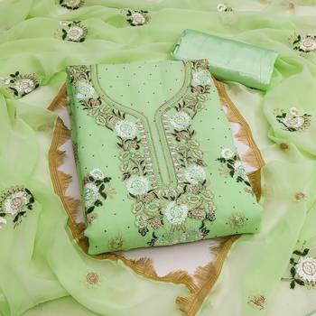  green embroidery daimond georgette dress material 1