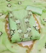 Women's green embroidery daimond georgette dress material