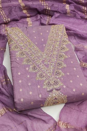 Women's levender embroidery chanderi dress material
