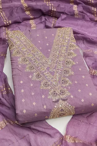 Women's levender embroidery chanderi dress material