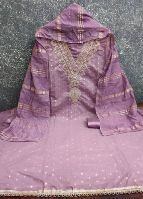  levender embroidery chanderi dress material 2