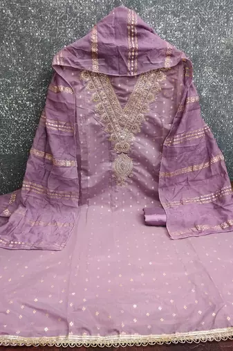  levender embroidery chanderi dress material