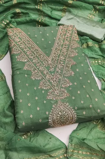 Women's light green embroidery chanderi dress material