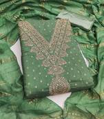 Women's light green embroidery chanderi dress material