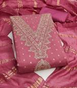 Women's pink embroidery work chanderi dress material