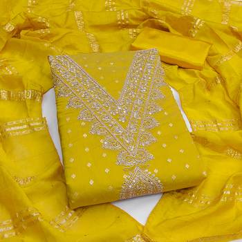  yellow embroidery chanderi dress material 1