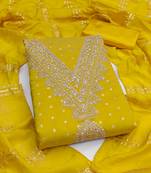 Women's yellow embroidery chanderi dress material