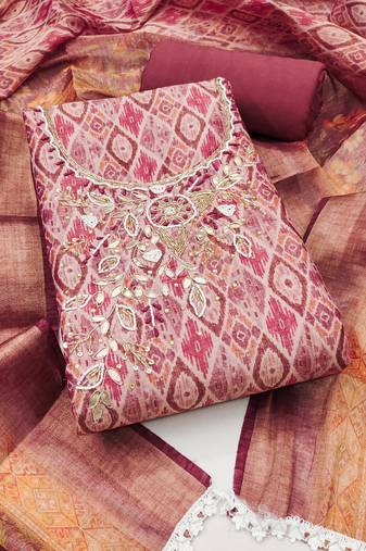 Women's multi hand work cotton silk dress material