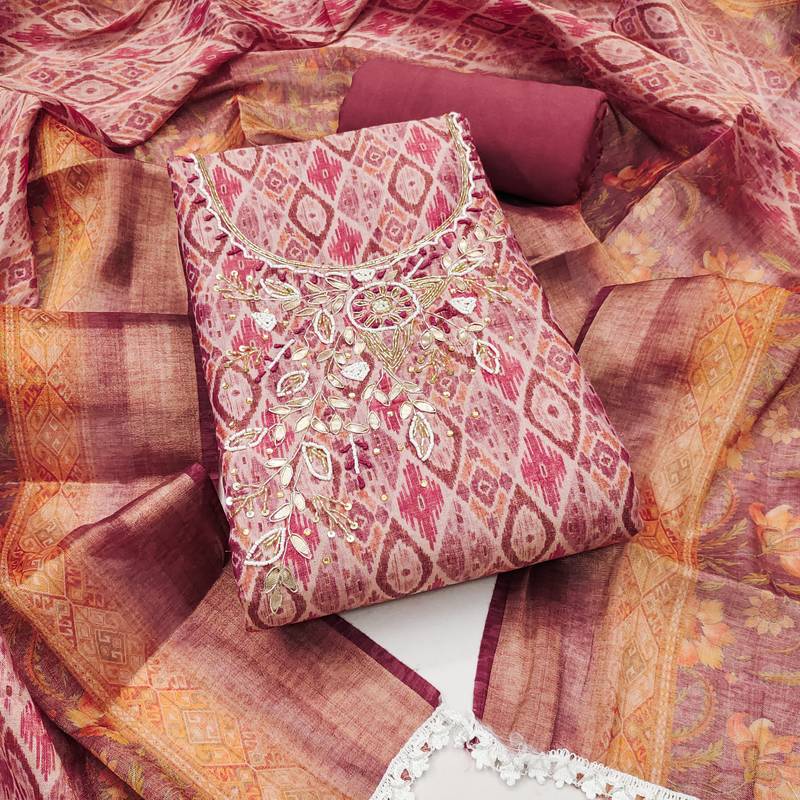 Women's multi hand work cotton silk dress material