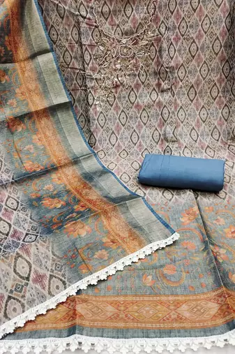  multi hand work cotton silk dress material