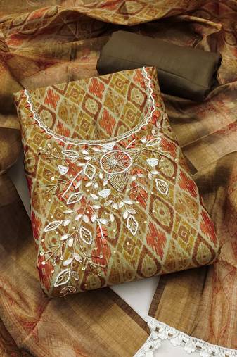 Women's multi hand work cotton silk dress material