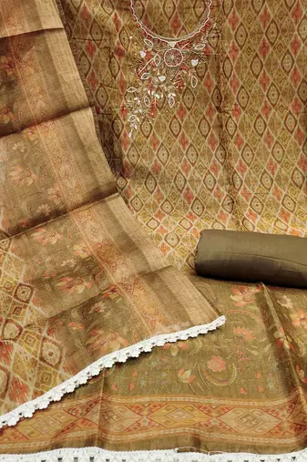  multi hand work cotton silk dress material