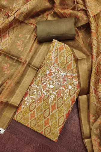  multi hand work cotton silk dress material