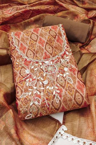 Women's multi hand work cotton silk dress material