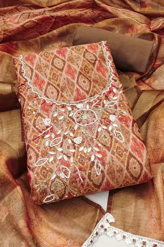 Women's multi hand work cotton silk dress material