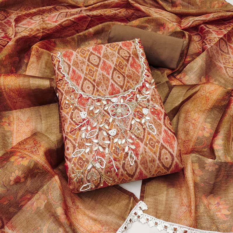 Women's multi hand work cotton silk dress material