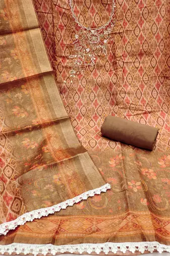  multi hand work cotton silk dress material