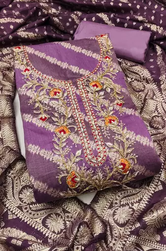 Women's woven handwork cotton silk dress material