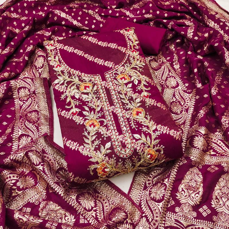 Women's woven handwork cotton silk dress material