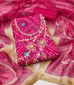 Women's pink bandhani print modal dress material