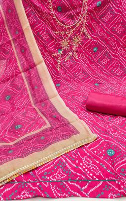  pink bandhani print modal dress material 2