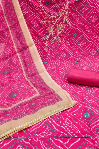  pink bandhani print modal dress material